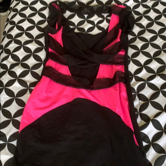 Black Mini Dress Neon Pink Strappy Back L - Picture 2 of 2